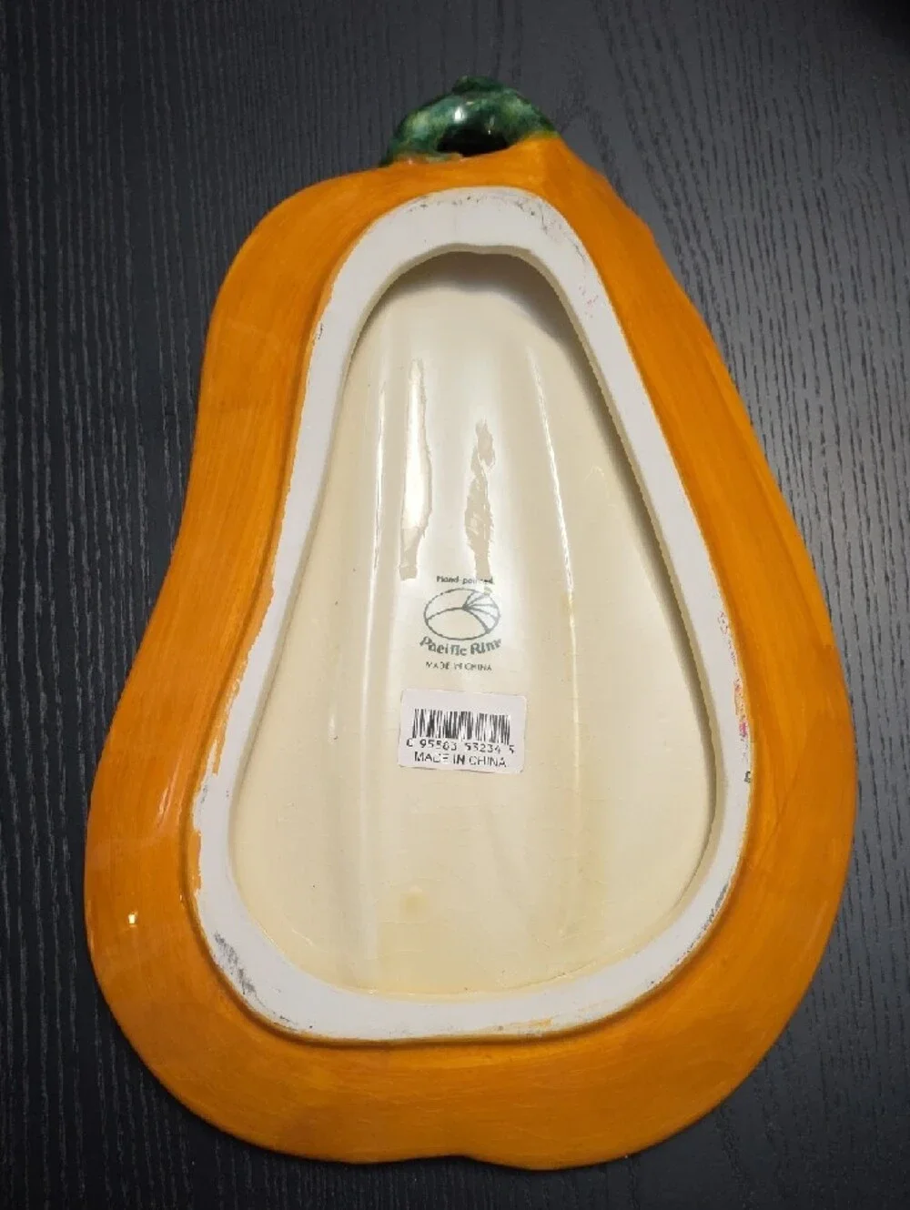 Festive Orange Ceramic Pumpkin Serving Platter with Green Accent - Picture 9 of 10